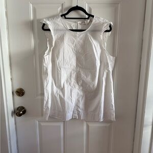 LOFT White Sleeveless Cotton Ruffle Sleeve Top